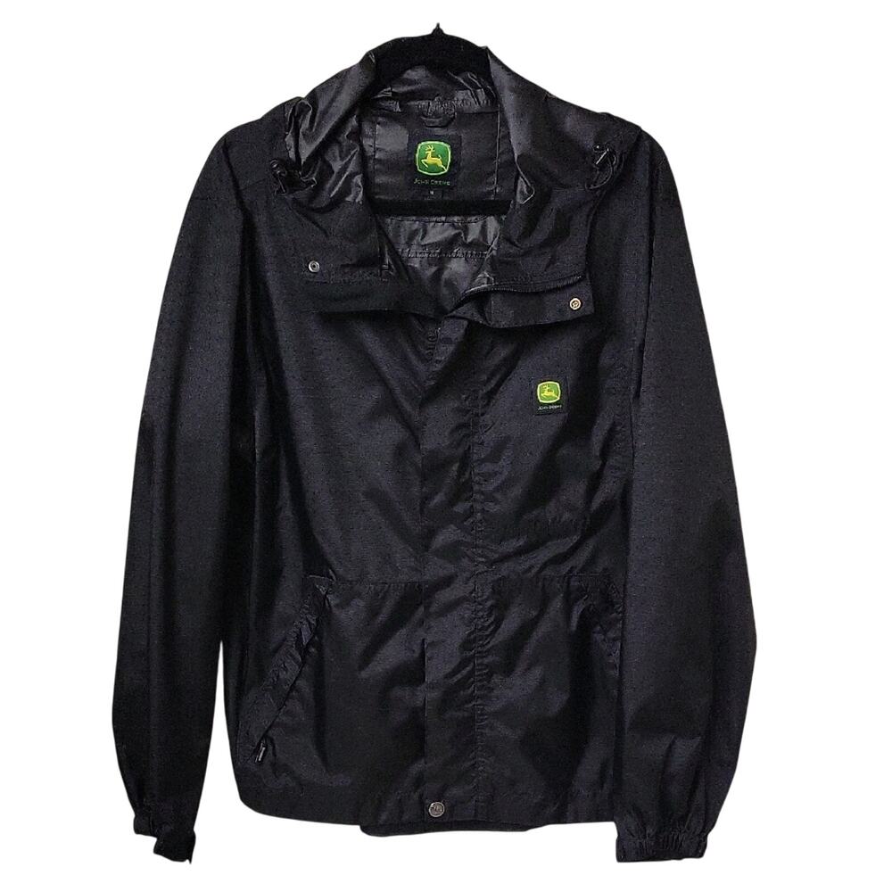 John Deere Black Nylon Raincoat Mens Size Medium